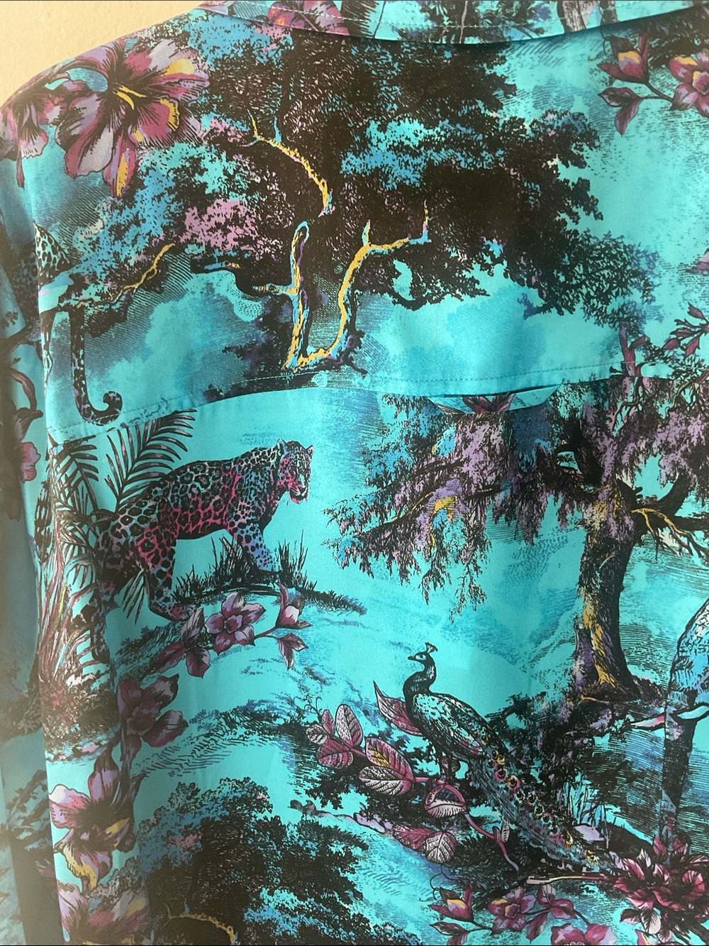 L'AGENCE Turquoise and Purple Jungle Print Button-Up Blouse - Picture 4 of 4